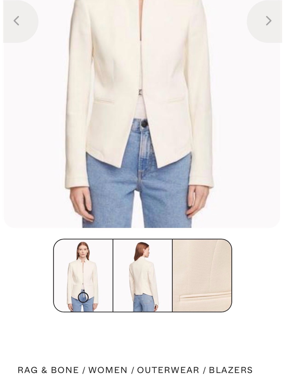 rag & bone Women's Cream Zip-Front Tailored Blazer